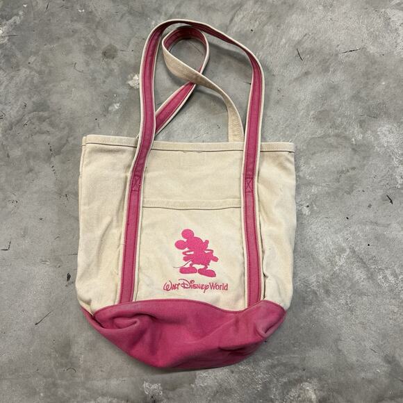 Disney Parks Handbags - Vintage Walt Disney World | Mickey Mouse Canvas Tote Bag Pink Girl